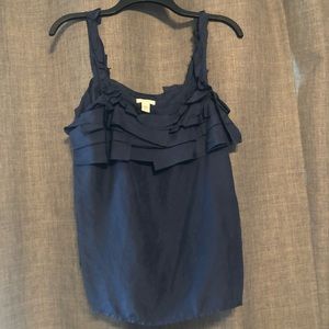 Navy Ruffle Tank 100% Silk
